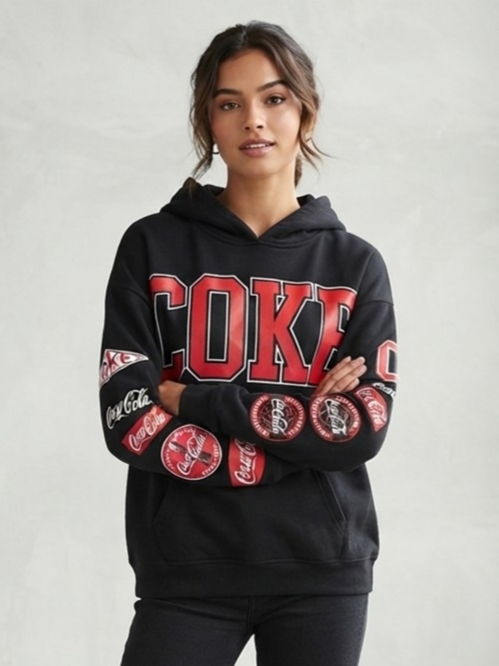 Coca Cola Black & Red Logo Hoodie Sweater Size Med